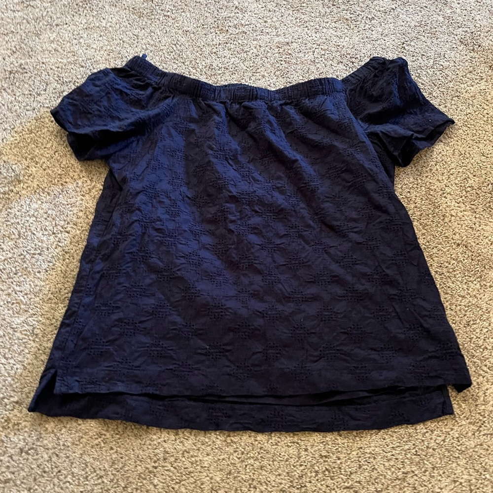 Banana Republic Navy Eyelet Off Shoulder Top